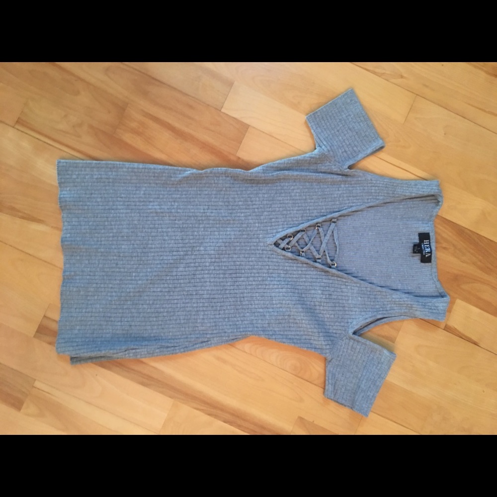 Grey form fitting lace up shirt